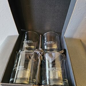 NIB River Spirit Casino On The Rocks Whiskey Glasses 4 PC. Boxed‎ Glass Set